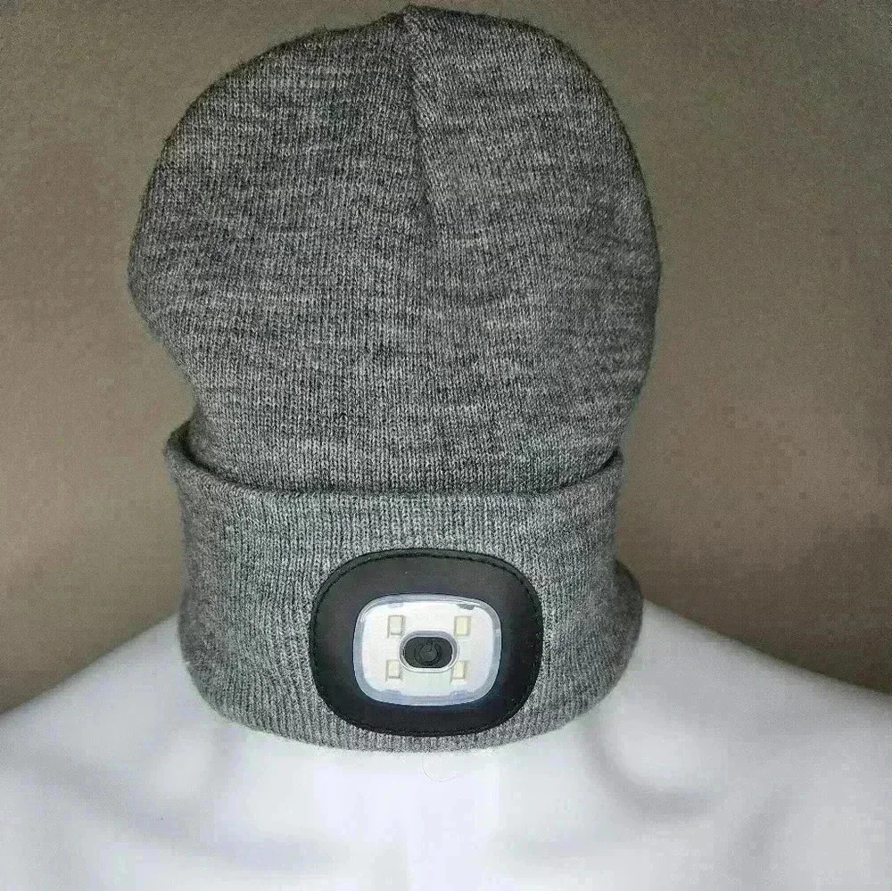 LED Beanie with USB Rechargeable Hands Free 4LED Headlamp Cap